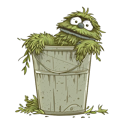 Trash monster peeking out of a bin